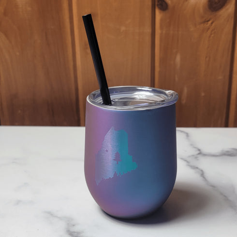 1901 Maine Flag Laser Engraved Wine Tumbler- Matte Metallic Purple